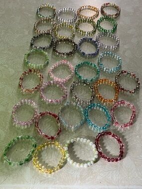 Assorted Beaded Stretch Rings - Mixed Colors